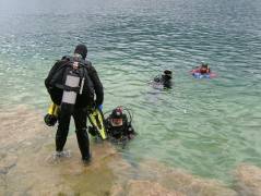 Divers in the water, ready for a nice dive in 40 meter 