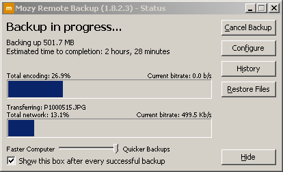 Example of Mozy backing up my files Example of Mozy backing up my files