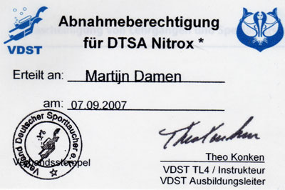 Nitrox examinator Martijn Damen Nitrox examinator Martijn Damen